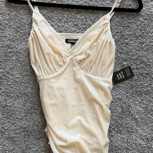 Express Ivory Ruched Spaghetti Strap Dress